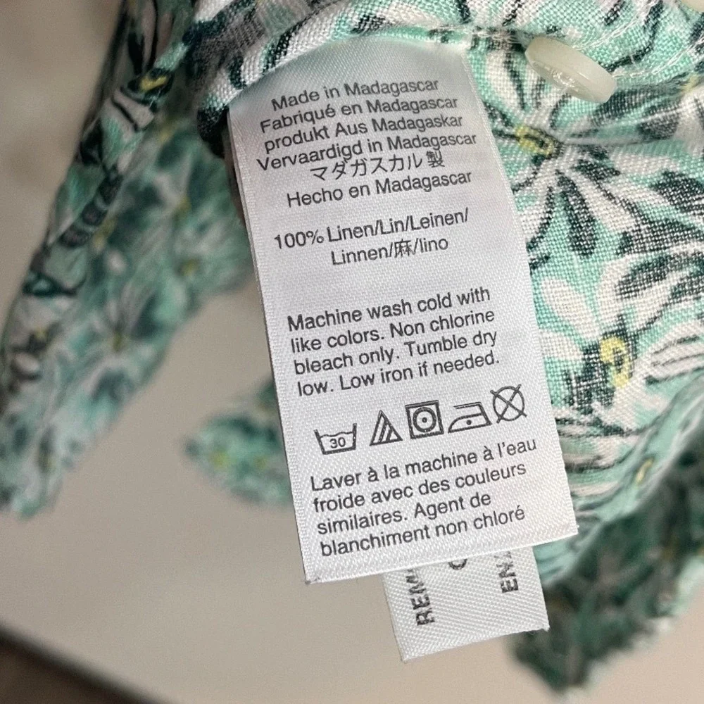 J.Crew Mens 100% Linen Daisy Floral Shirt Short Sleeve Green Button Down Size L